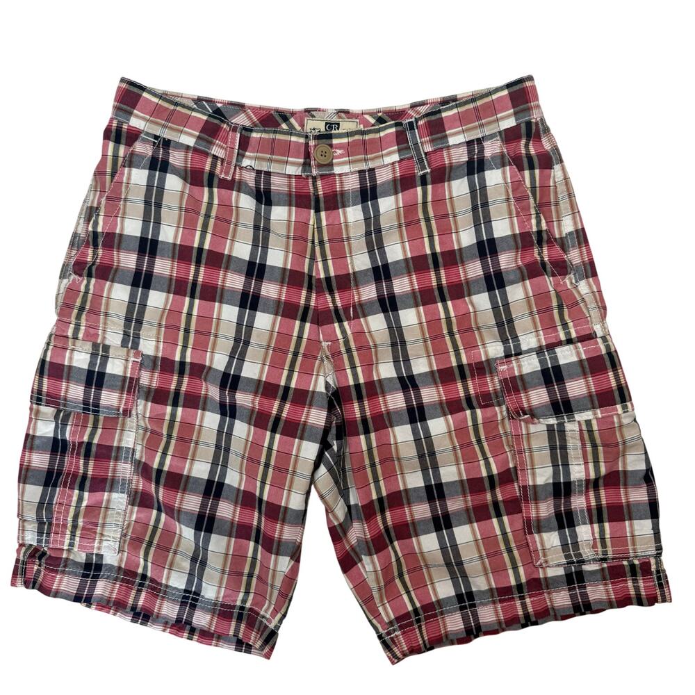 Vintage 00s Club Room Men's 33 Plaid Cargo Shorts Pink Blue Check Cotton Casual